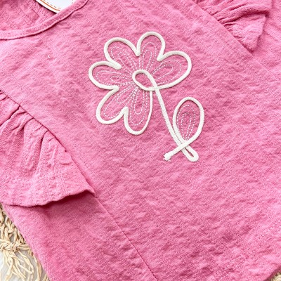 Conj. Blusa Flor de Crochê e Short - Rose